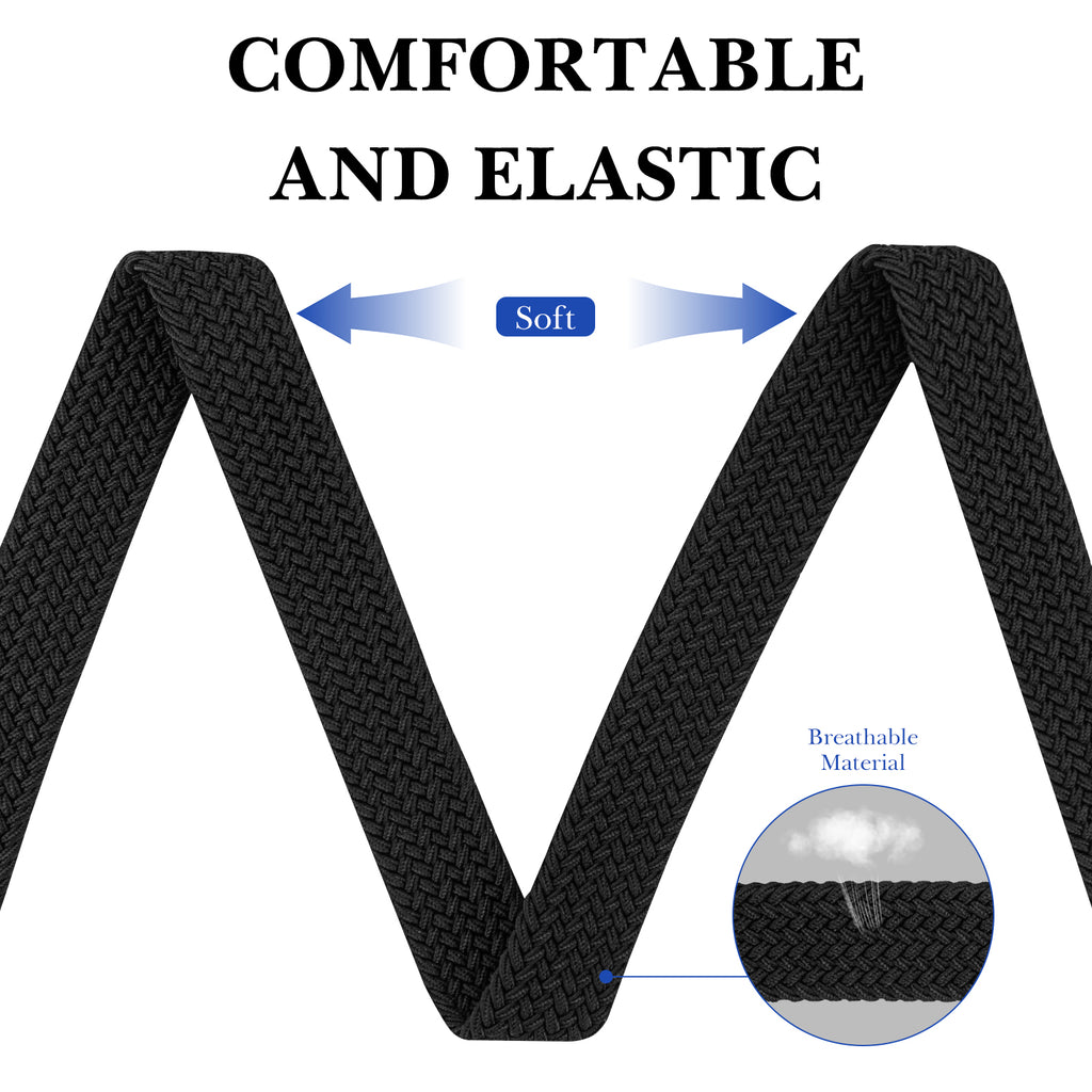 Linkidea Elastic Braided Kids Belt, Adjustable Buckle Black Belts for Girls, Stretchable Waistband Suitable for Age 3 - 6