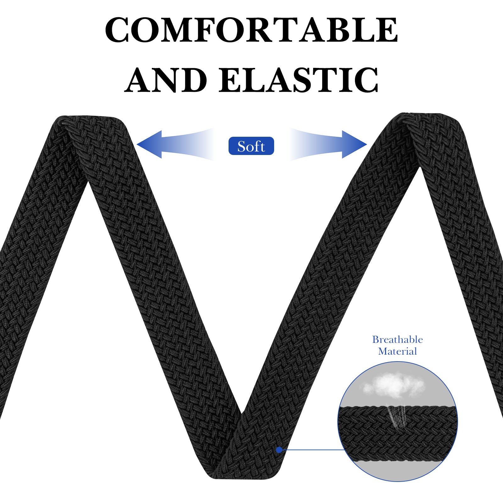 Linkidea Elastic Braided Kids Belt, Adjustable Buckle Black Belts for Girls, Stretchable Waistband Suitable for Age 3 - 6