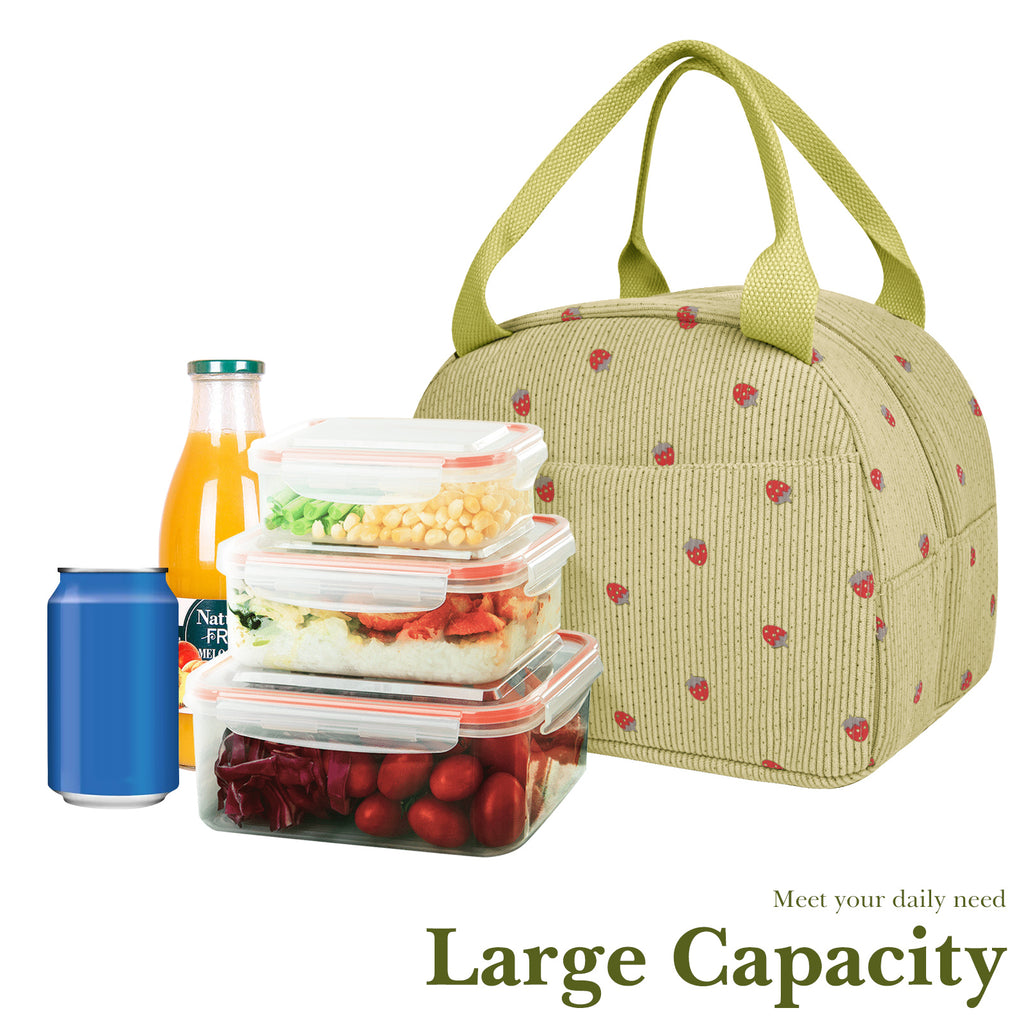 Linkidea Lunch Box for Adult, Corduroy Lunch Bag with Hand Strap, Large Capacity Lunch Bag for Everyday Outings, Compatible with Crock Pot, DUPASU, Aotto, LUNCHEAZE (Green)