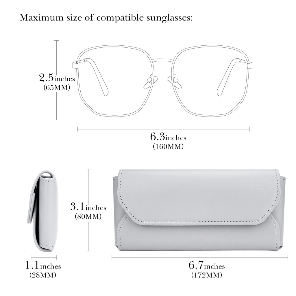 Extra Large Sunglasses Pouch Case, Vegan Leather Sun Glasses Organizer Soft Bag Compatible with Gucci GG0595S GG0875S GG0351S GG1087S RayBan RB4840S RB2132 RB3707 (XL, Grey)