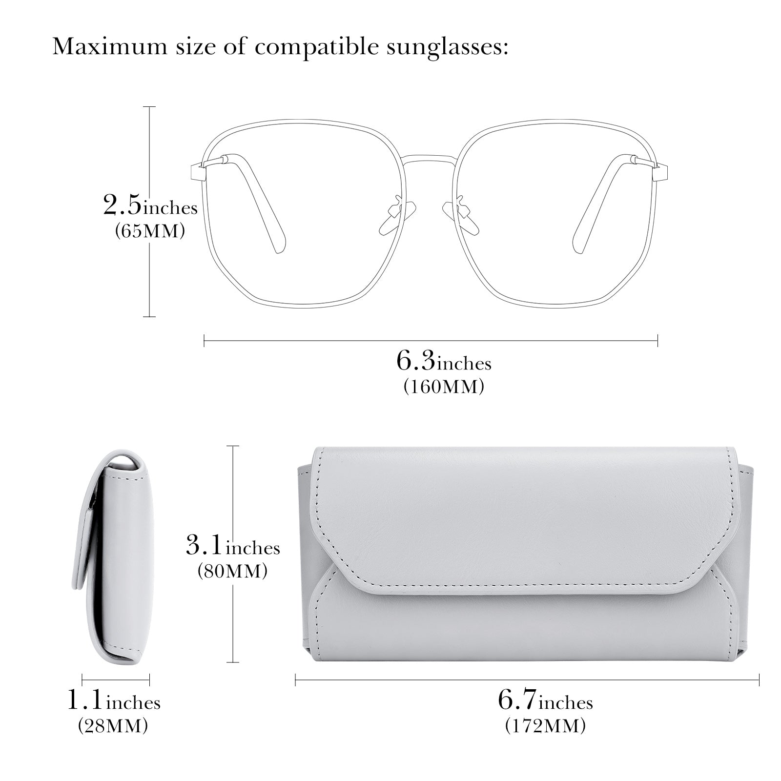 Extra Large Sunglasses Pouch Case, Vegan Leather Sun Glasses Organizer Soft Bag Compatible with Gucci GG0595S GG0875S GG0351S GG1087S RayBan RB4840S RB2132 RB3707 (XL, Grey)