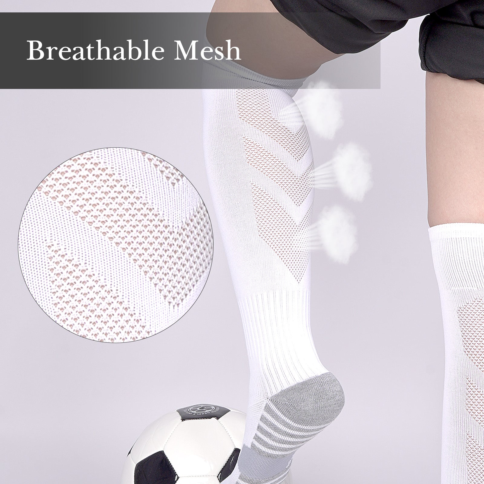 Linkidea Kids Soccer Socks with Shin Guards, 2 Pairs Breathable Knee High Socks with Lightweight Shin Pads, Long Sleeve Cushion Socks for Child 7-9 Years Over the Calf Soccer Socks (White&Red, M)