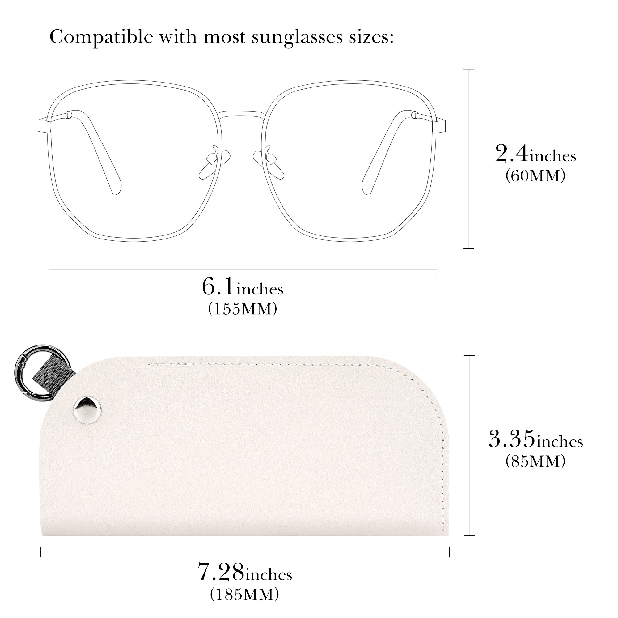 Extra Large Sunglasses Pouch Case with Hook Ring, Vegan Leather Oversized Sun Glasses Organizer Soft Bag Compatible with Gucci GG1419S GG1408S GG1714S GG1547S Versace VE2255 (XXL, Grey)