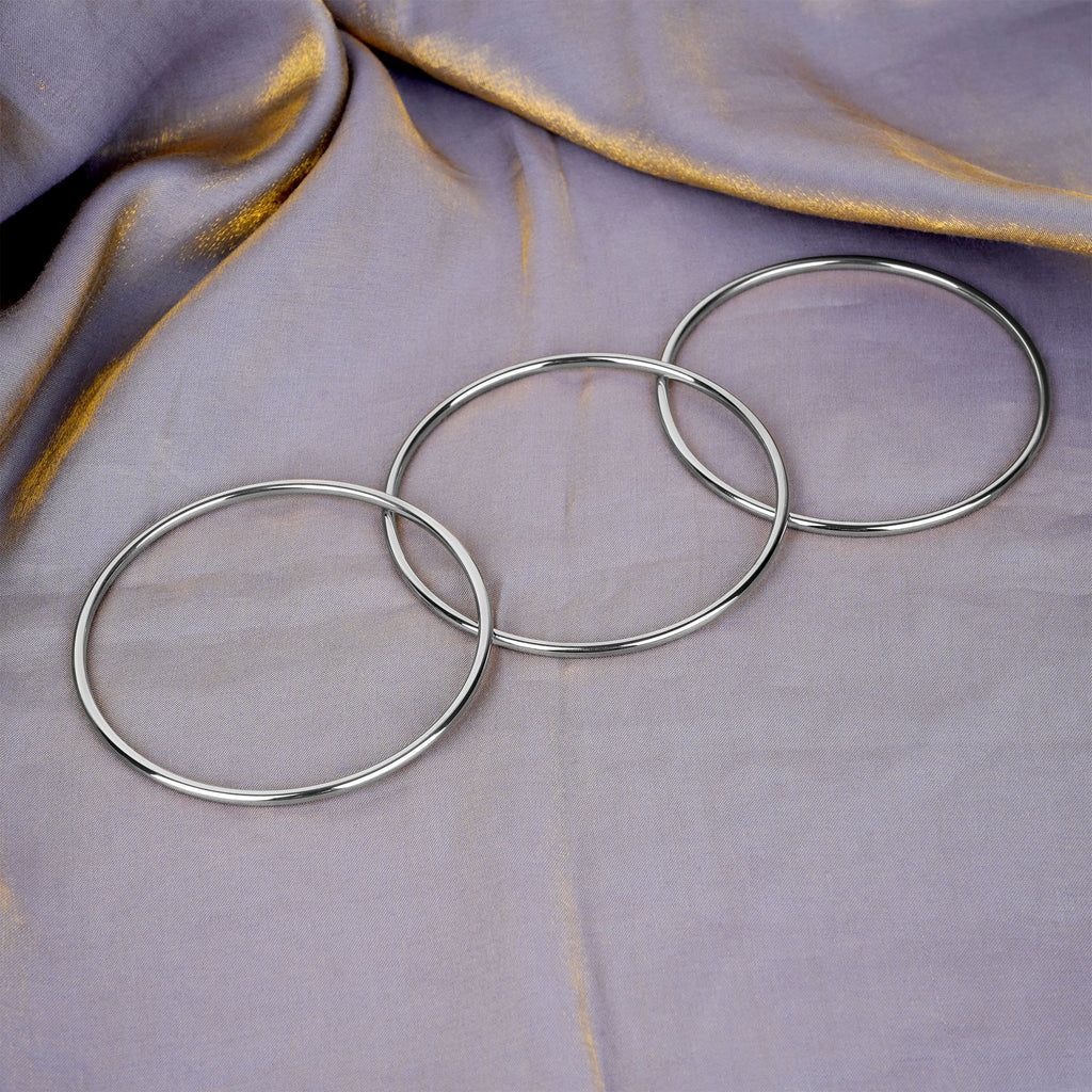 Plus Size Bangle Bracelets Set for Women, Set of 6 Stainless Steel Extra Large Round Silver Bangles Fashion Accessories, 9.8 Inches (XXL)