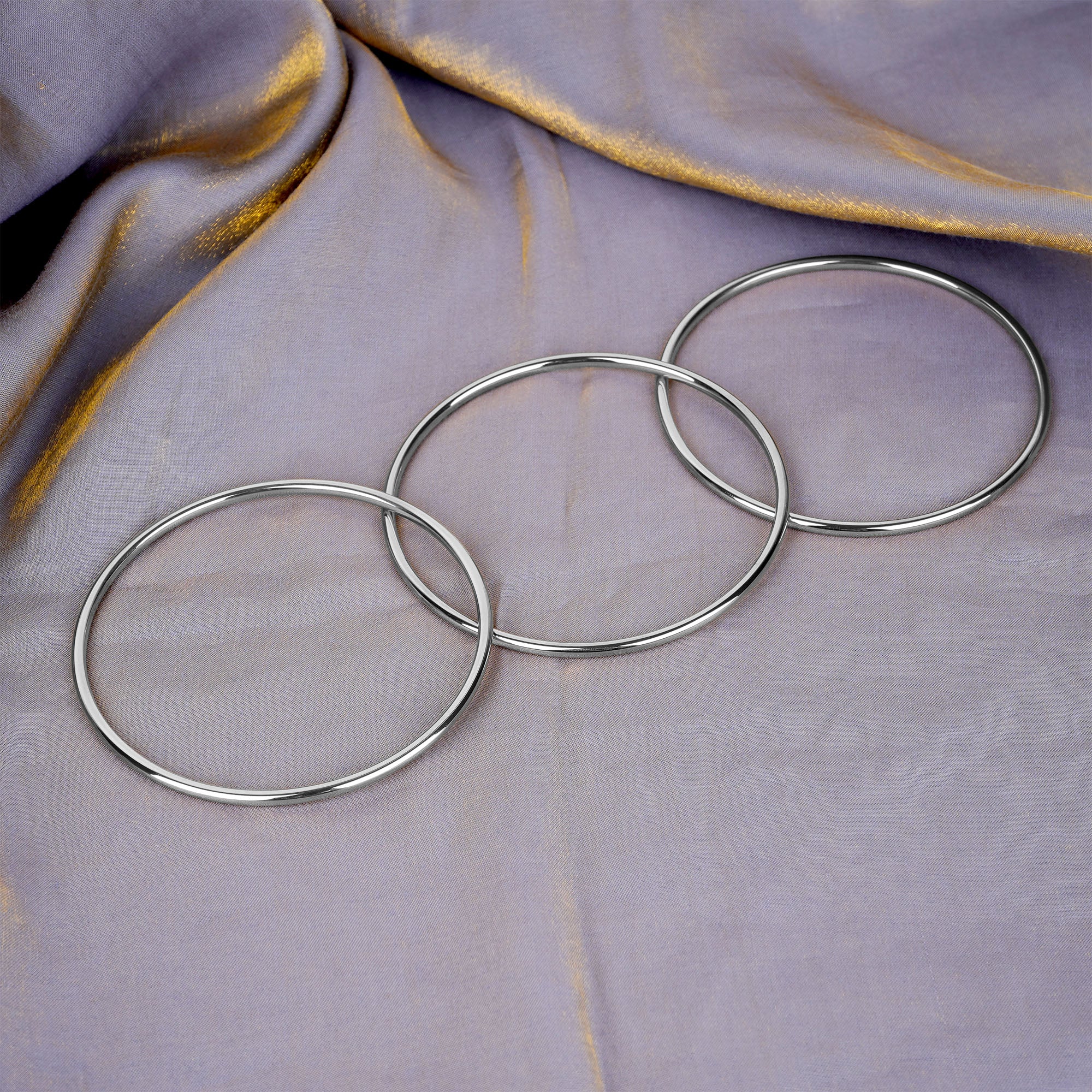 Plus Size Bangle Bracelets Set for Women, Set of 6 Stainless Steel Extra Large Round Silver Bangles Fashion Accessories, 9.8 Inches (XXL)