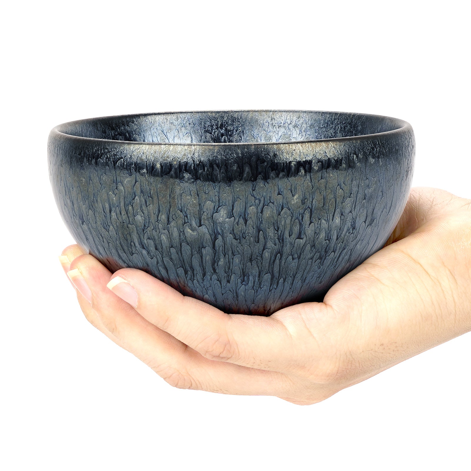 Linkidea Handmade Ceramic Shaving Bowl, Wide Mouth Shave Soap Lather Bowl for Men, Jian Zhan Glaze Wet Shaving Mug (Blue)