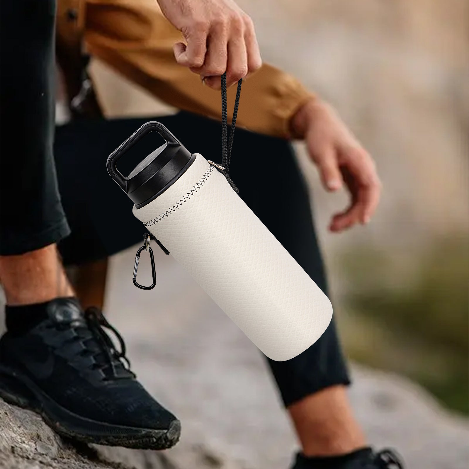 Linkidea Neoprene Water Bottle Carrier with Strap Compatible with YETI Rambler Bottle 18oz/26oz, Yonder 25oz, Insulated Waterbottle Sling Bag with Shoulder Strap, Off White