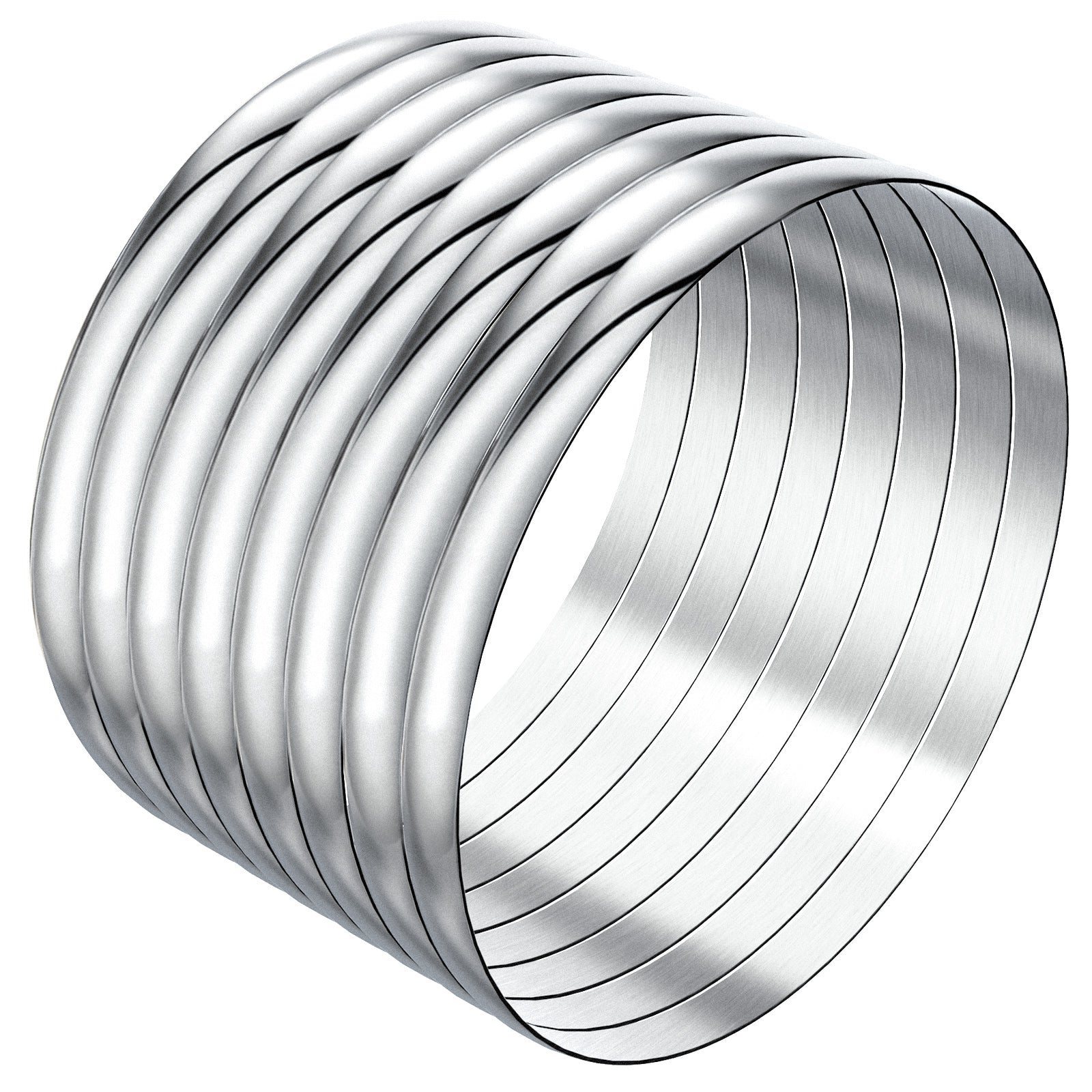 80 mm (3.15") XXL Bangle Set for Women, 6 mm Wide Silver-Tone Stainless Steel Stackable Bracelets - Fits Palm Width 110-118 mm