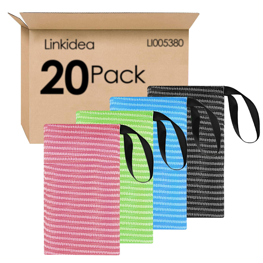 Linkidea 20 Pack Nylon Exfoliating Mesh Soap Bag Bulk Pack, Wholesale Multi-Pack Bar Soap Saver Pouch with Drawstring, Exfoliator Body Scrubber for Bath Shower