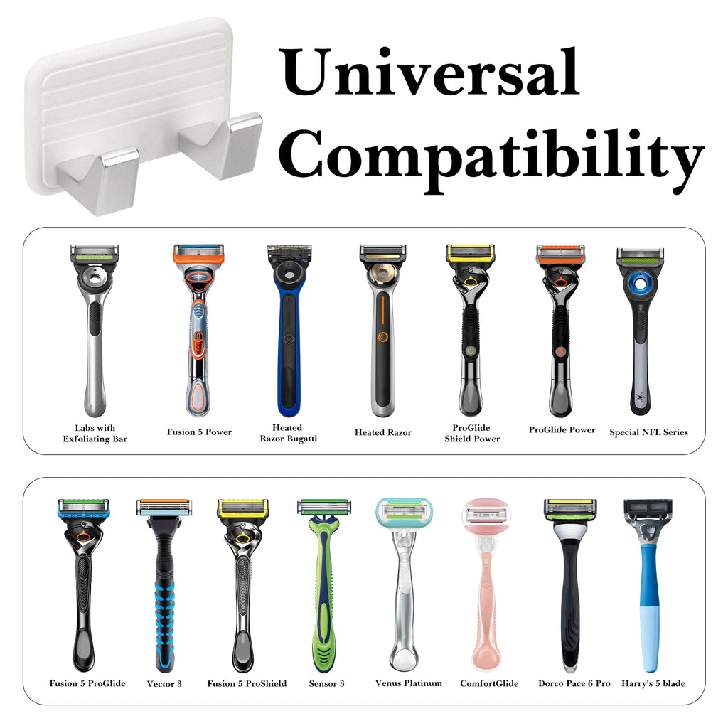 Linkidea 2 Pack Wall Mounted Razor Holder, Razor Stand for Shower, Compatible with Gillette Labs Special NFL Series, Sensor 3, Fusion5 Power, Fusion ProGlide, Harry's 5 Blade (White)