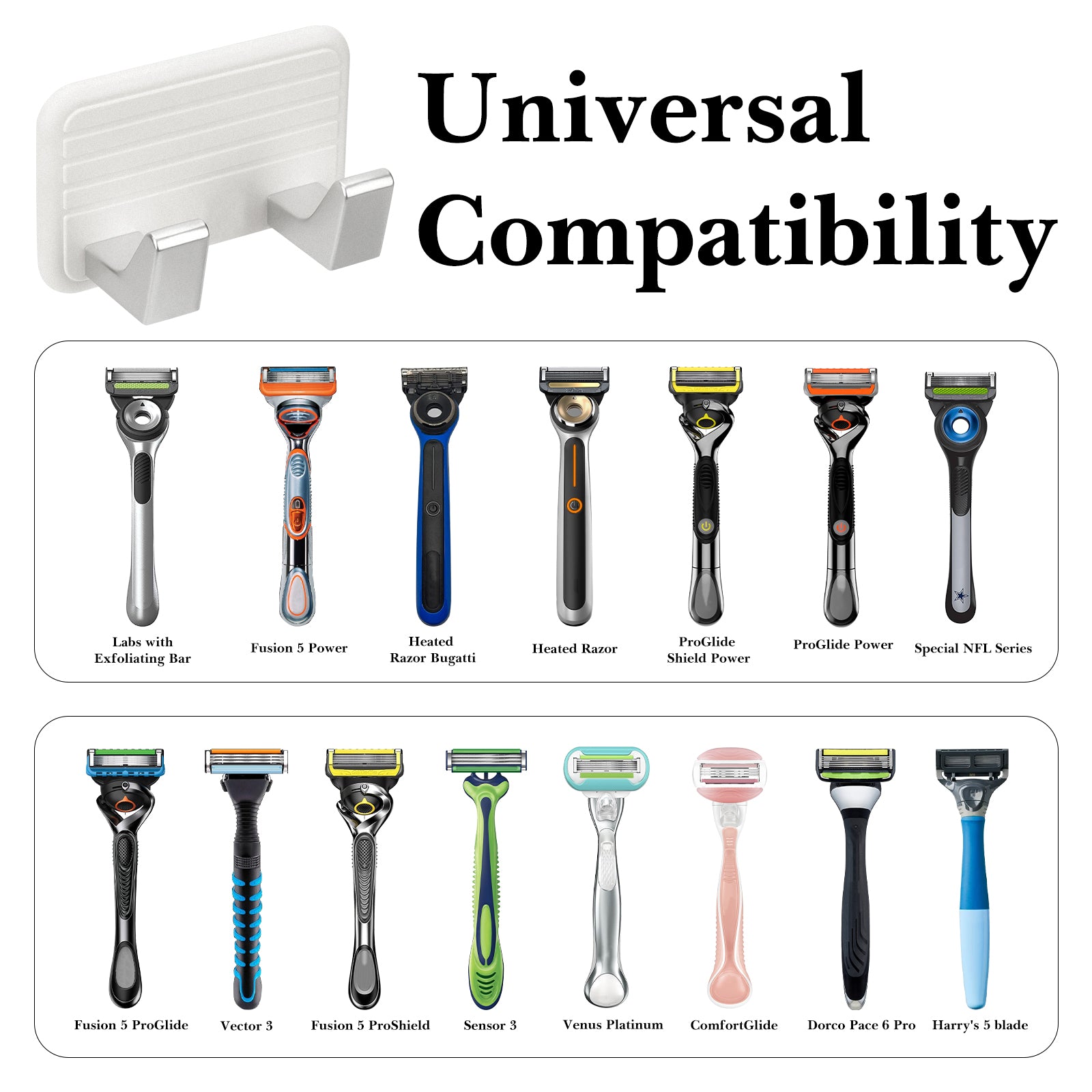 Linkidea 2 Pack Wall Mounted Razor Holder, Razor Stand for Shower, Compatible with Gillette Labs Special NFL Series, Sensor 3, Fusion5 Power, Fusion ProGlide, Harry's 5 Blade (White)