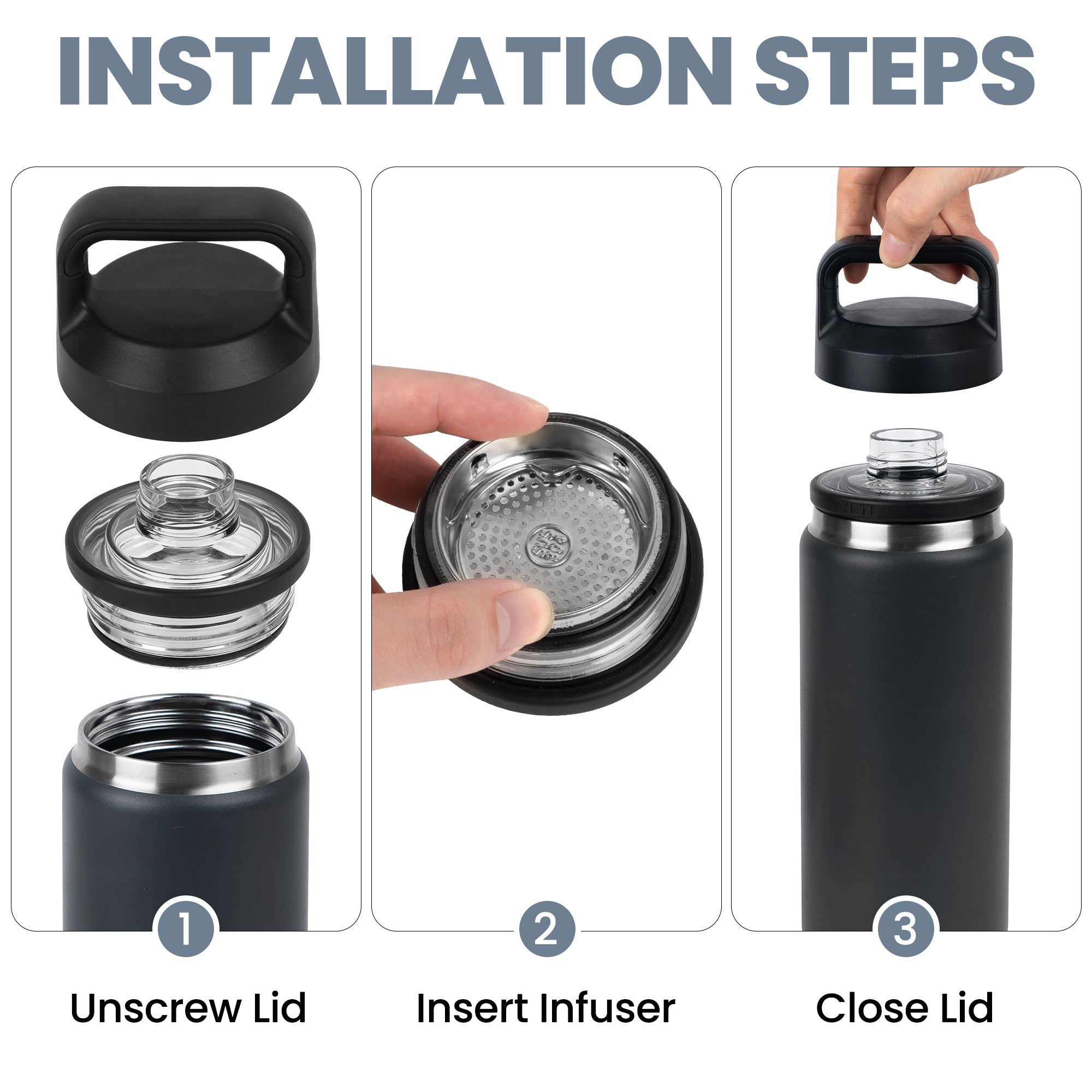 Linkidea 304 Stainless Steel Tea Strainer Compatible with YETI Rambler Bottle 18oz/26oz/36oz/46oz/64oz Chug and MagDock Caps, Ice Strainer Filter Blocker Fruit Stopper, 2 Pack