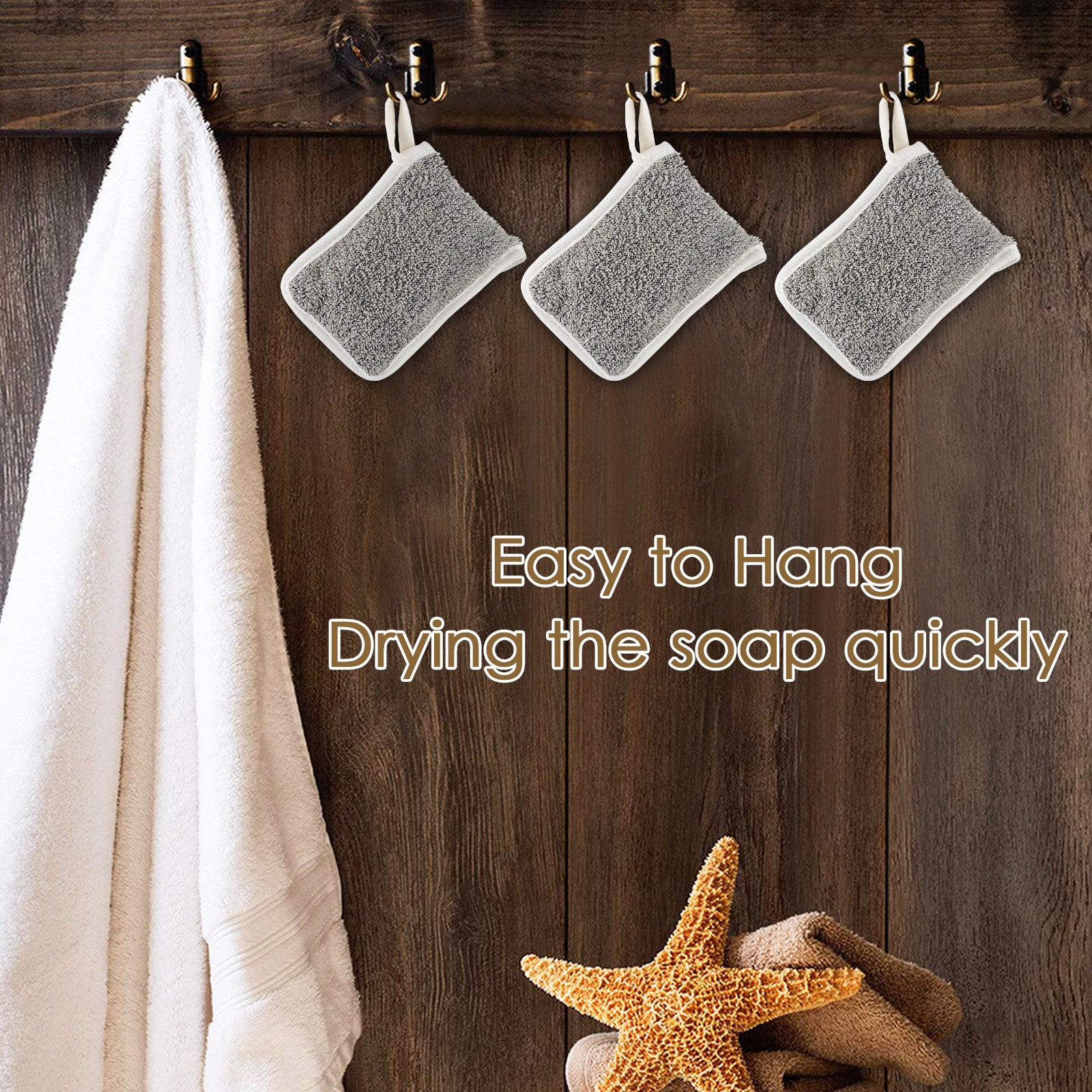 Linkidea 3 Pack Soap Saver Pouch, Flax Exfoliating Soap Bag Body Scrubber Exfoliator Sponge Holder Hanging Rope Bags for Bath or Shower
