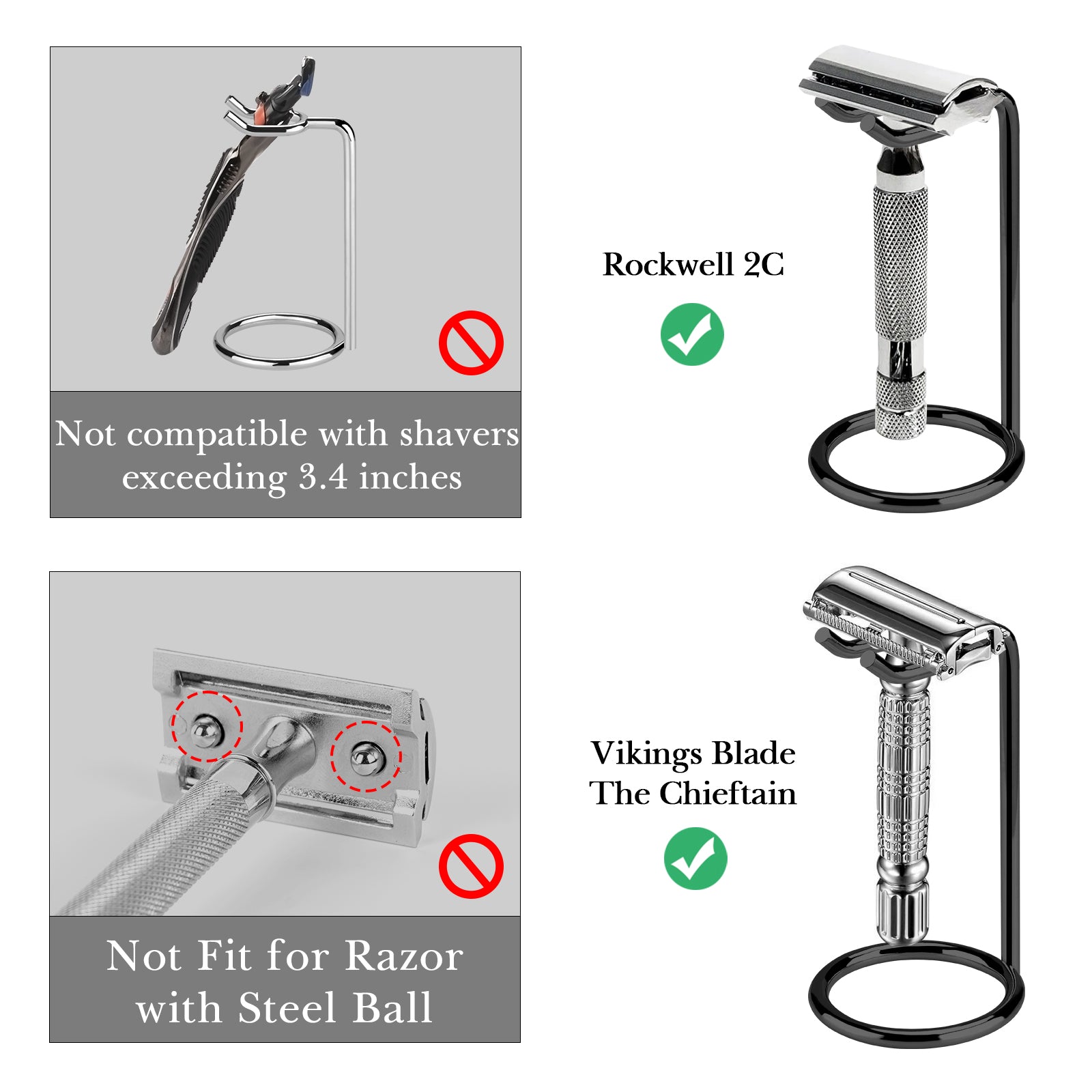 Linkidea Short Handle Safety Razor Stand, Stainless Steel Travel Holder for Razors, ONLY Compatible with Razor Handle Less Than 3.5'' (Black)
