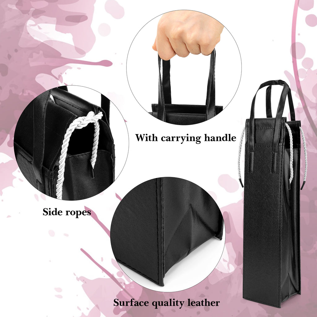 Linkidea Single Luxury Wine Gift Bag, Vegan Leather Wine Tote with Handle for Gifting, Business, Festive Occasions (Black)