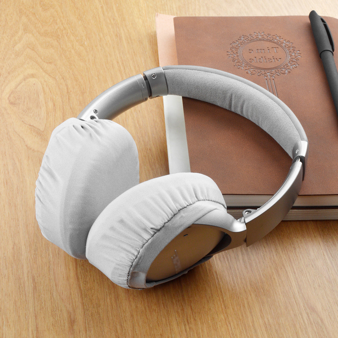 Linkidea Fabric Ear Covers, Washable, Sweatproof Protectors for Headphones, Ideal for Gym & Gaming, 2 Pairs (Size M, Light Grey)