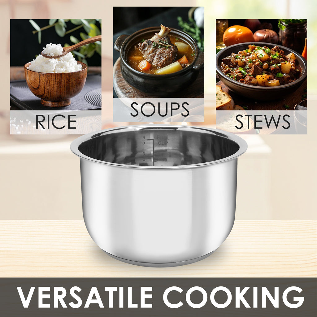 Linkidea Rice Cooker Stainless Steel Inner Pot Compatible with Aroma ARC-954SBD, ARC-914SBDS, Dishwasher Safe, No Coating Replacement Bowl (Old Version)