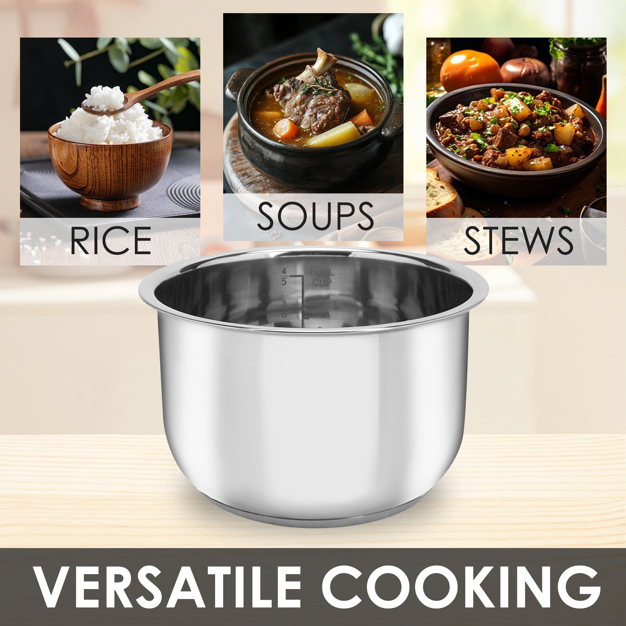 Linkidea Rice Cooker Stainless Steel Inner Pot Compatible with Aroma ARC-954SBD, ARC-914SBDS, Dishwasher Safe, No Coating Replacement Bowl (Old Version)