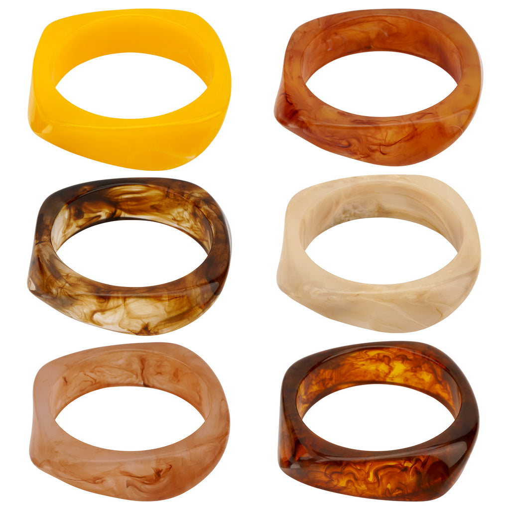 Bangle Bracelets Set for Women, 6 Pack Acrylic Resin Chunky Colorful Bracelet Wide Geometric Irregular Wristbands Fashion Jewelry