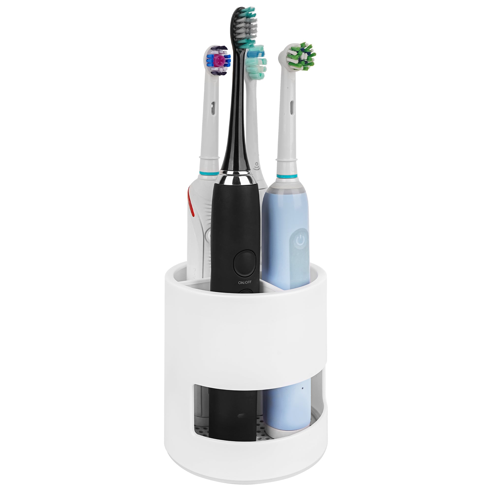 Linkidea Electric Countertop Toothbrush Holder, 4 Slots Plastic Brush Organizer Compatible with Oral-B iO Series, Philips Sonicare ProtectiveClean, Colgate ExtraClean (White)