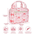 Linkidea Pink Bows Lunch Bag, Thermal Insulated Box Container, Portable Box Tote Bag for Women, Easy Clean Water Resistant Fabric with Zippered Pockets