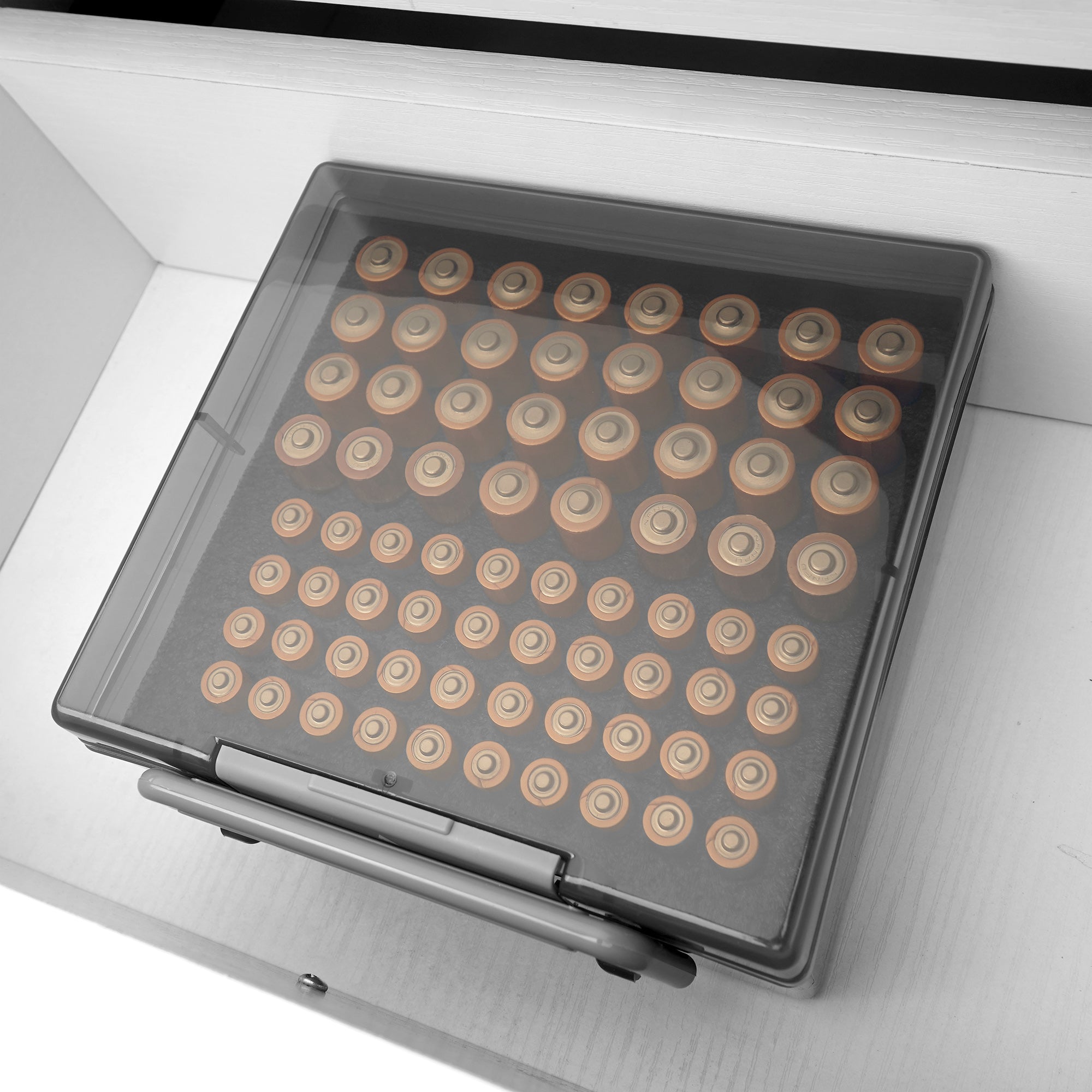 Linkidea Battery Organizer Storage Case with Handle, Single Battery Box Holds Batteries for 24 AA and 30 AAA, Large Capacity and Portable Battery Caddy (Black)