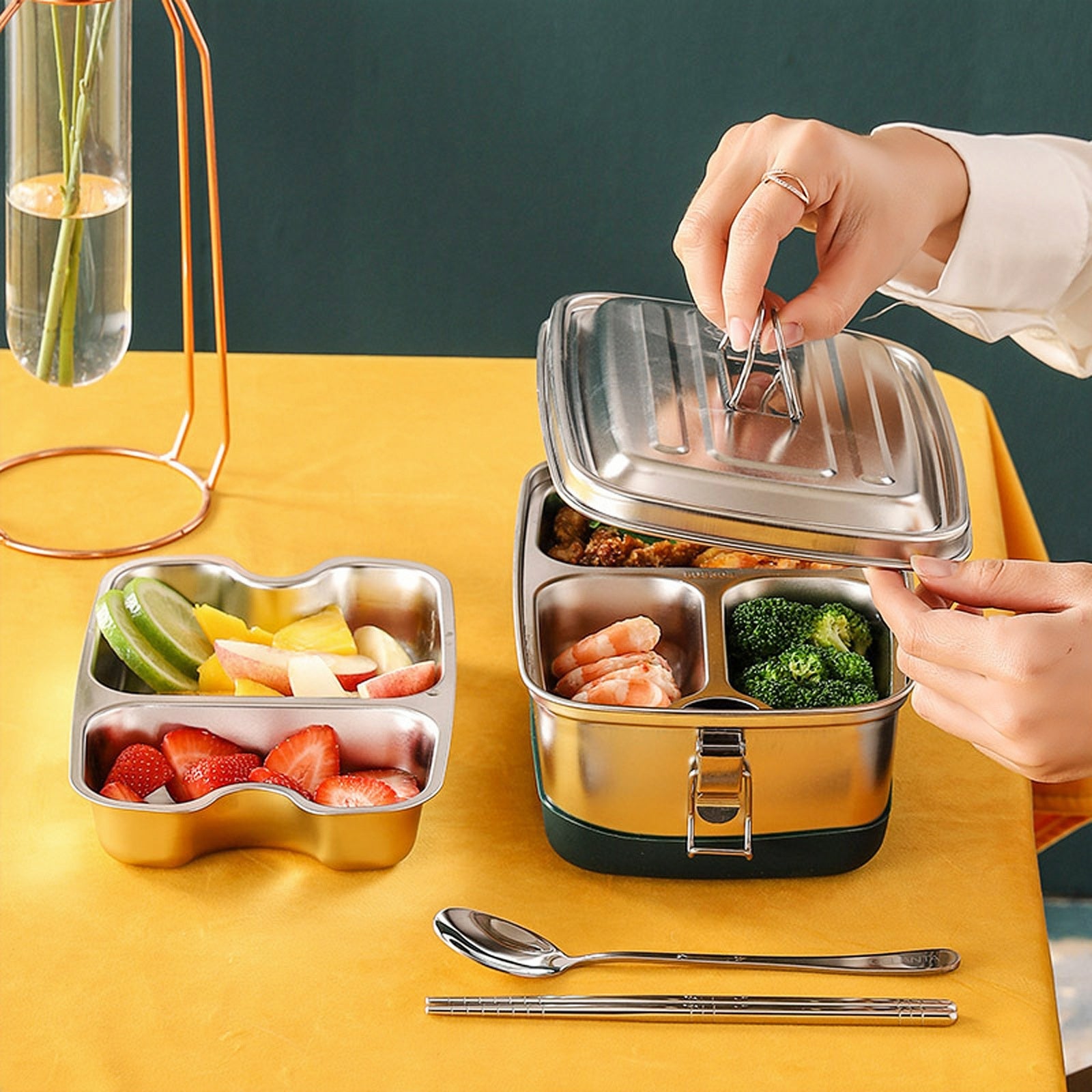 Linkidea Leak Proof Stainless Steel Lunch Box with Utensils, Large Capacity Lunch Box Containers with Insulation Bag, Food Containers with Lids for Lunch (Silver)