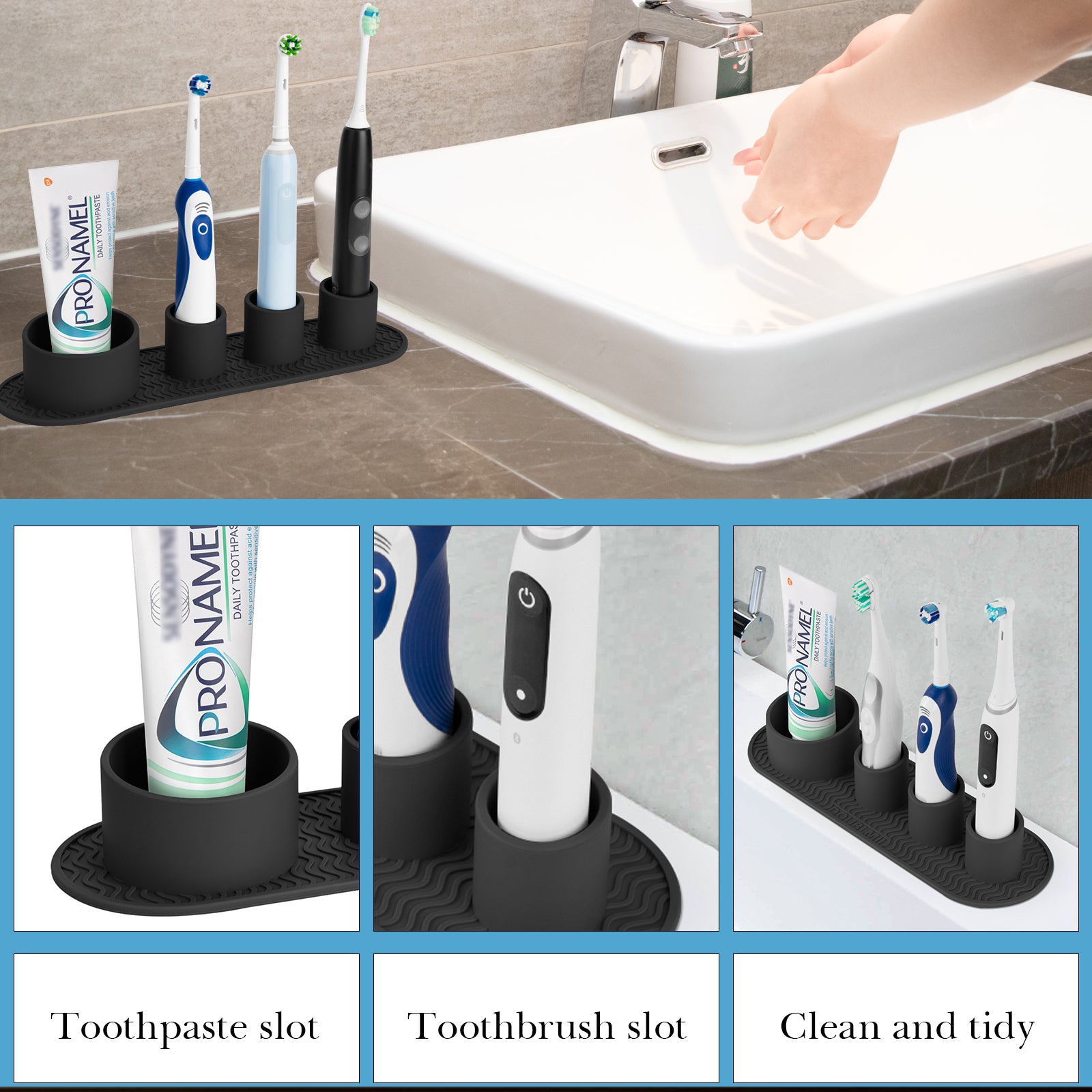 Linkidea Electric Toothbrush Holder, Silicone Tooth Brush Stand, Countertop 4 Slots Electric Toothbrush Holder Organizer Compatible with Oral-B DB4010, Pro 100 CrossAction, Spinbrush Pro (Black)