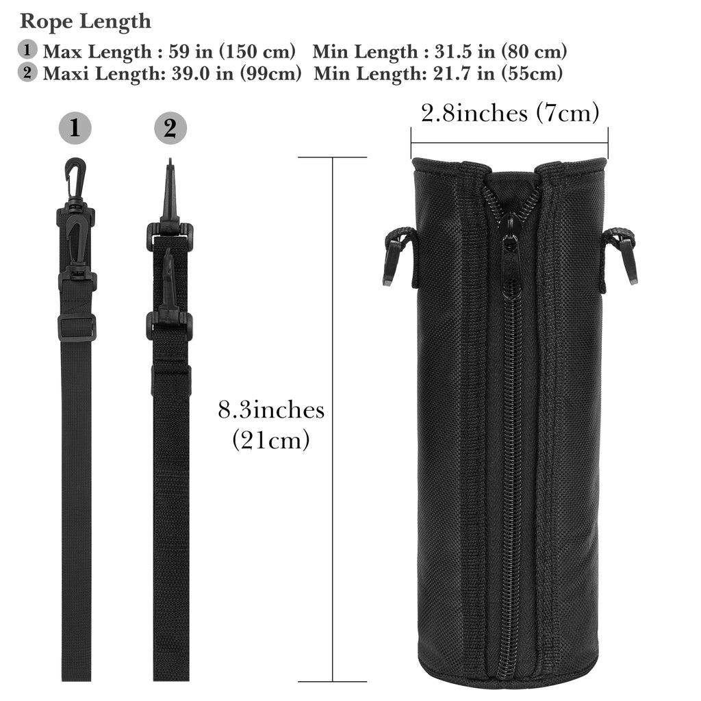 Linkidea Slim Water Bottle Carrier with Shoulder Strap Compatible with Hydro Flask Standard Mouth 18/21/24oz, IRON FLASK, Hard Base Waterbottle Sling Bag Holder, Black