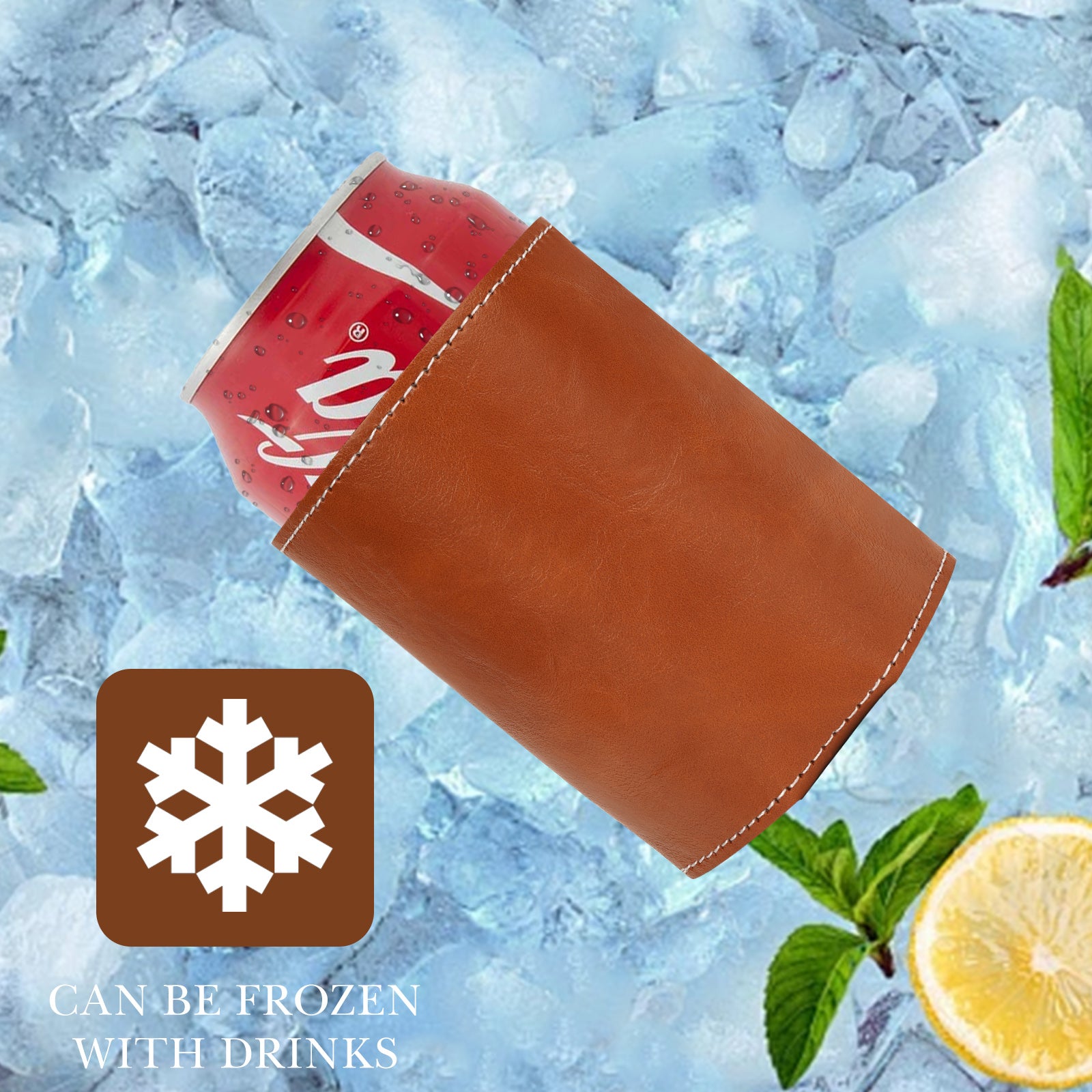 Linkidea Vegan Leather Soda Can Cooler, 2 Pack Beer Coolie Holder Gifts for Men & Women, Beverage Insulator Cover Sleeve for 12oz to 16oz Standard Can (Brown)