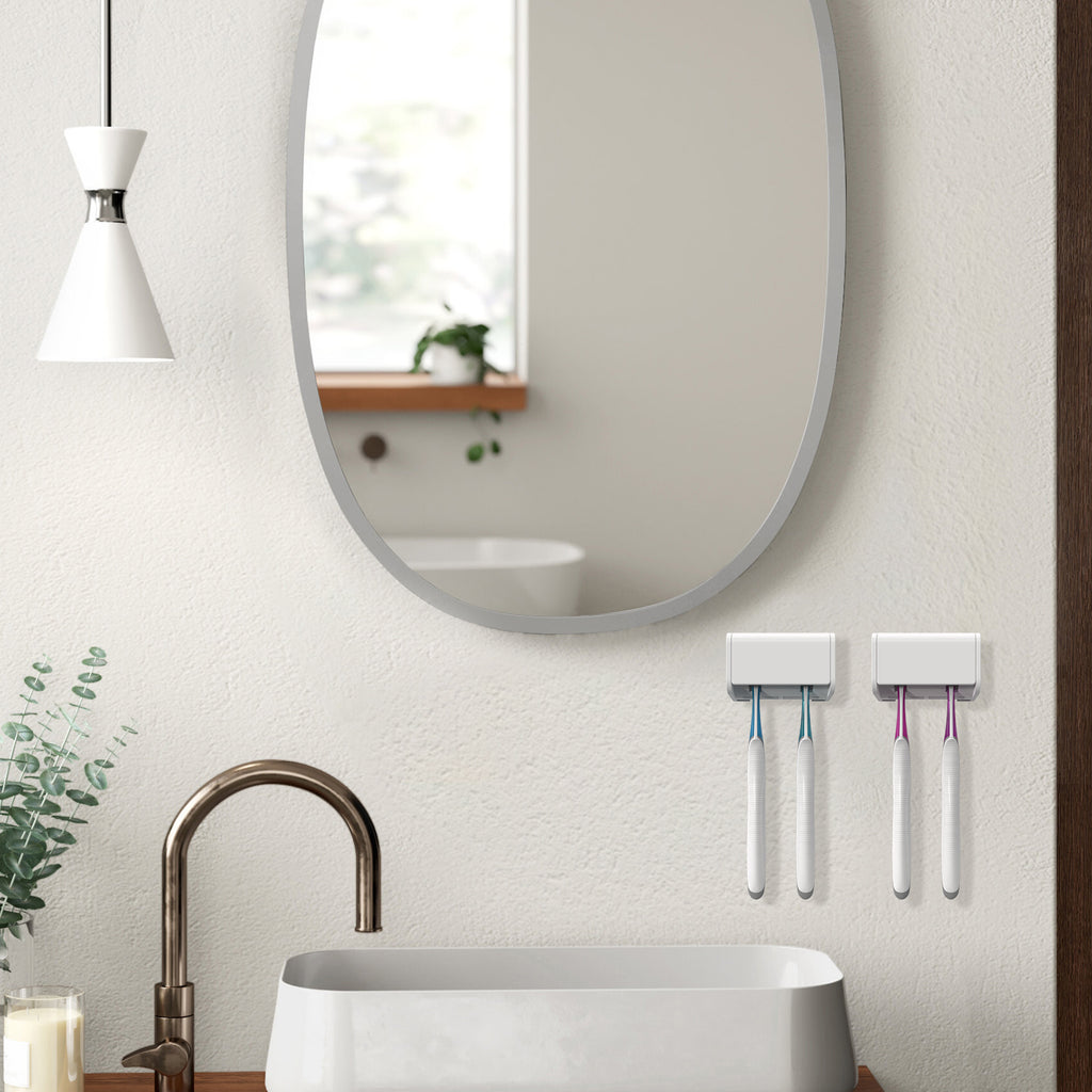 Linkidea 2 Pack Wall Mounted Toothbrush Holder with Cover for Medicine Cabinet, Shower, RV, Camper, Bathroom, Self Adhesive Covered 2 Slots Toothbrush Storage Organizer, Toothbrush Rack Hanger