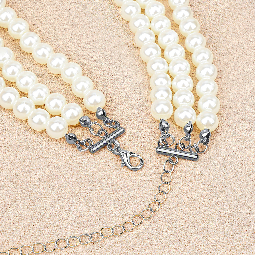 Plus Size Chain Belt for Women, 3 Layers White Pearl Waist Chains, Extra Large Body Chain, 33.4-59 Inch Adjustable Chunky Belt Chain