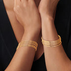 10-Piece Gold-Tone Extra-Large Bangle Set for Women, 2.68" Fixed Round Bracelets, Thin Stackable Textured Bangles for Large Hands, Non-Adjustable