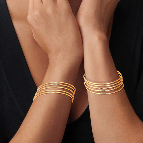 10-Piece Gold-Tone Extra-Large Bangle Set for Women, 2.68" Fixed Round Bracelets, Thin Stackable Textured Bangles for Large Hands, Non-Adjustable
