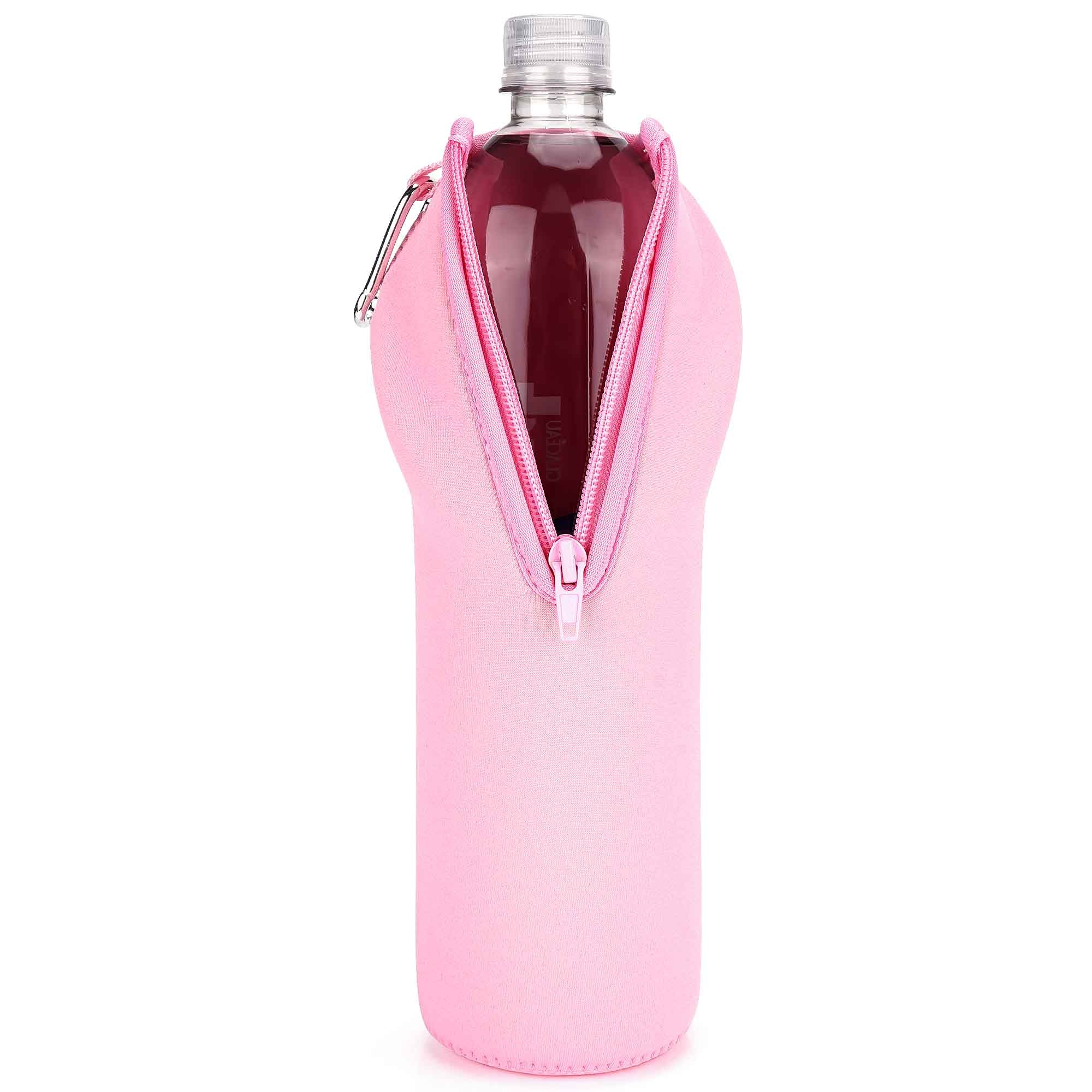 Linkidea Disposable Water Bottle Sleeve Compatible with Smartwater 33.8 Fl Oz, LIFEWTR 33.8 Fl Oz, Insulated Neoprene Plastic Bottled Water Cover Holder with Lockable Zipper, Pink