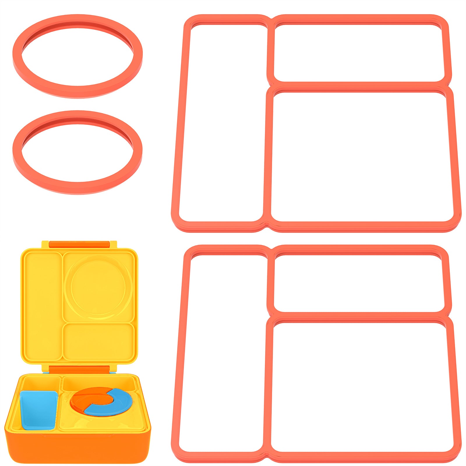 Linkidea 4 Pcs Silicone Seal Replacement, Exact Fit Lid Seal Gasket Compatible with OmieBox, Leakproof Food Safe Parts & Accessories for Bento Box (Orange)