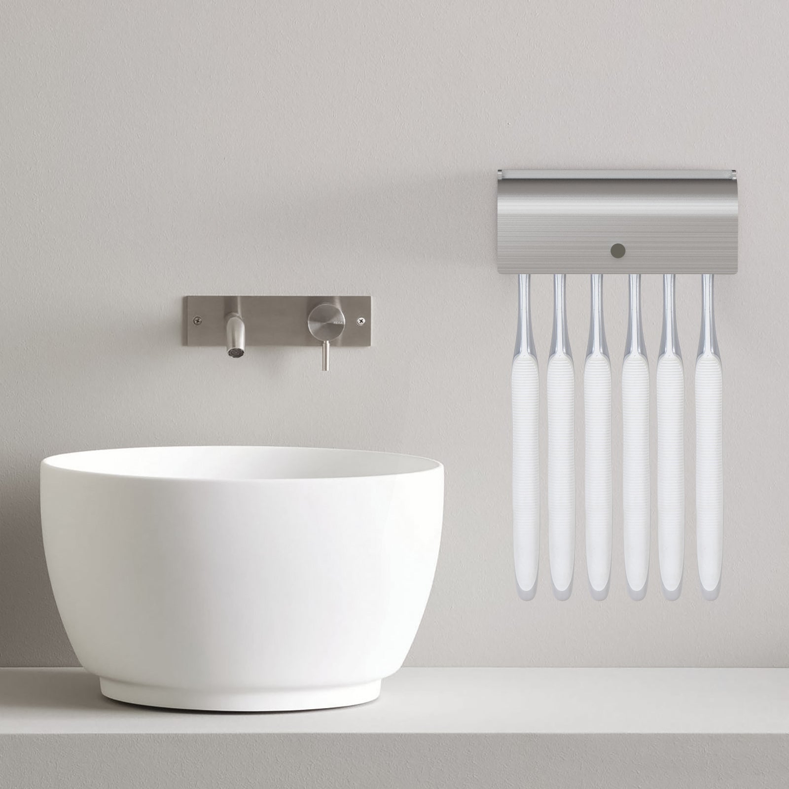 Linkidea Wall Mount Toothbrush Holder with Cover for Bathroom, Shower, Stainless Steel Self Adhesive Wallmount 6 Slots Tooth Brush Hanger