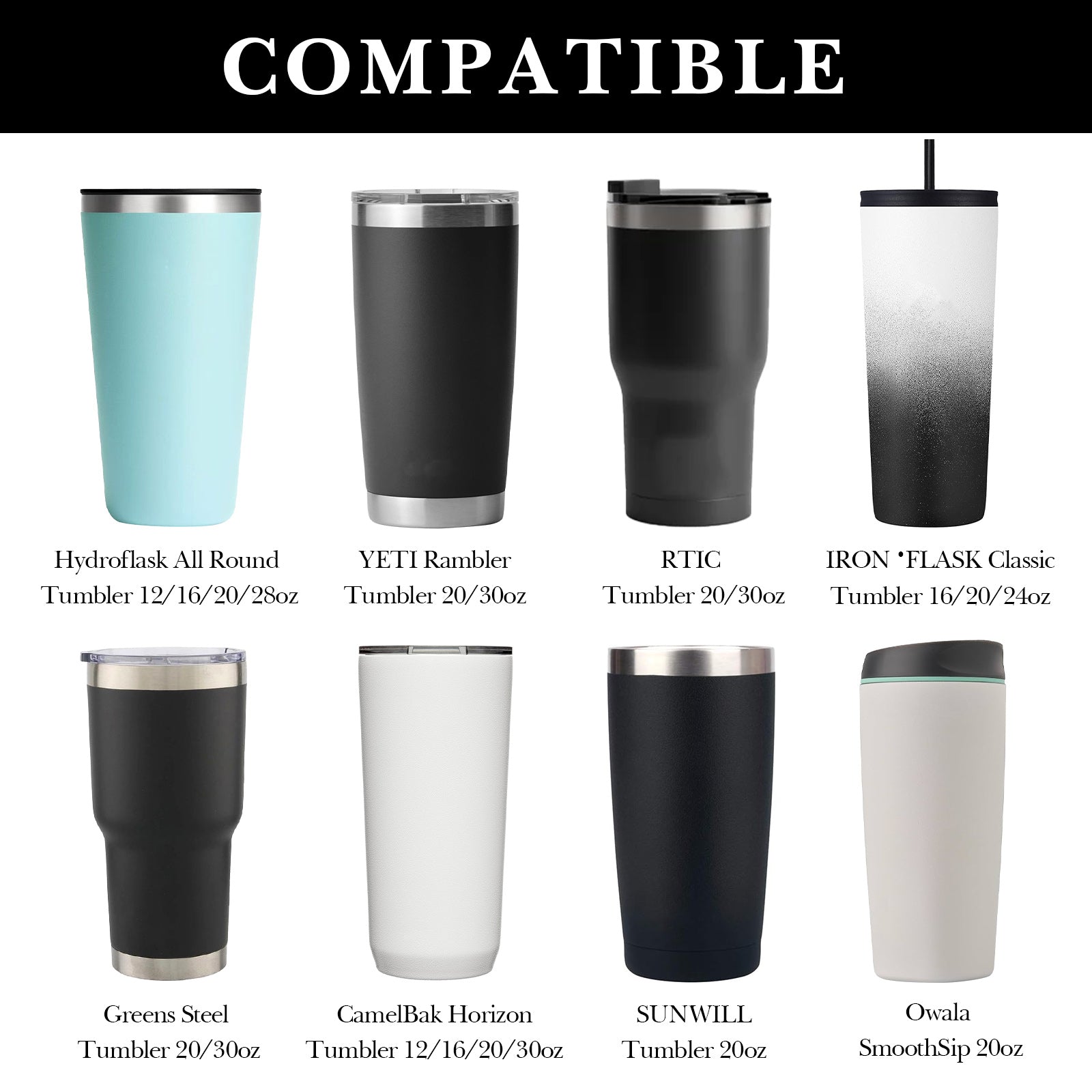 Linkidea 2 Pack Crochet Tumbler Carrier Bag Compatible with YETI Rambler Tumbler 20oz/30oz, Greens Steel Beast, RTIC Tumbler, Handmade Waterbottle Holder with Strap for Insulated Mugs, Black