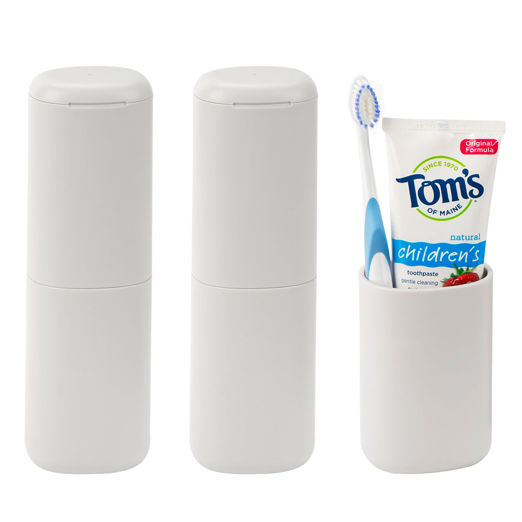 Linkidea 2 Pack Travel Toothbrush Toothpaste Storage Case, Portable Gargle Toothbrush Containers, Travel Toothbrush Holder for Camping, School, Business, Trip, Bathroom (Light Grey)