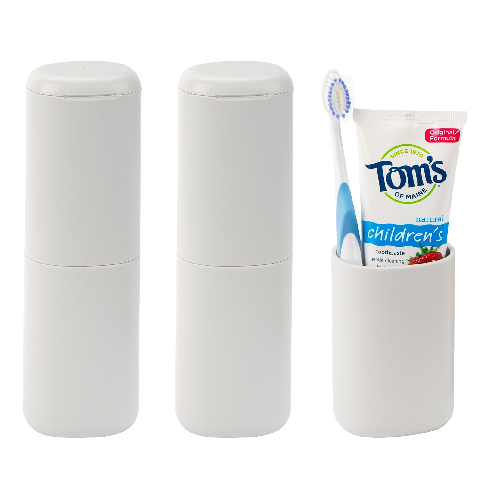 Linkidea 2 Pack Travel Toothbrush Toothpaste Storage Case, Portable Gargle Toothbrush Containers, Travel Toothbrush Holder for Camping, School, Business, Trip, Bathroom (Light Grey)