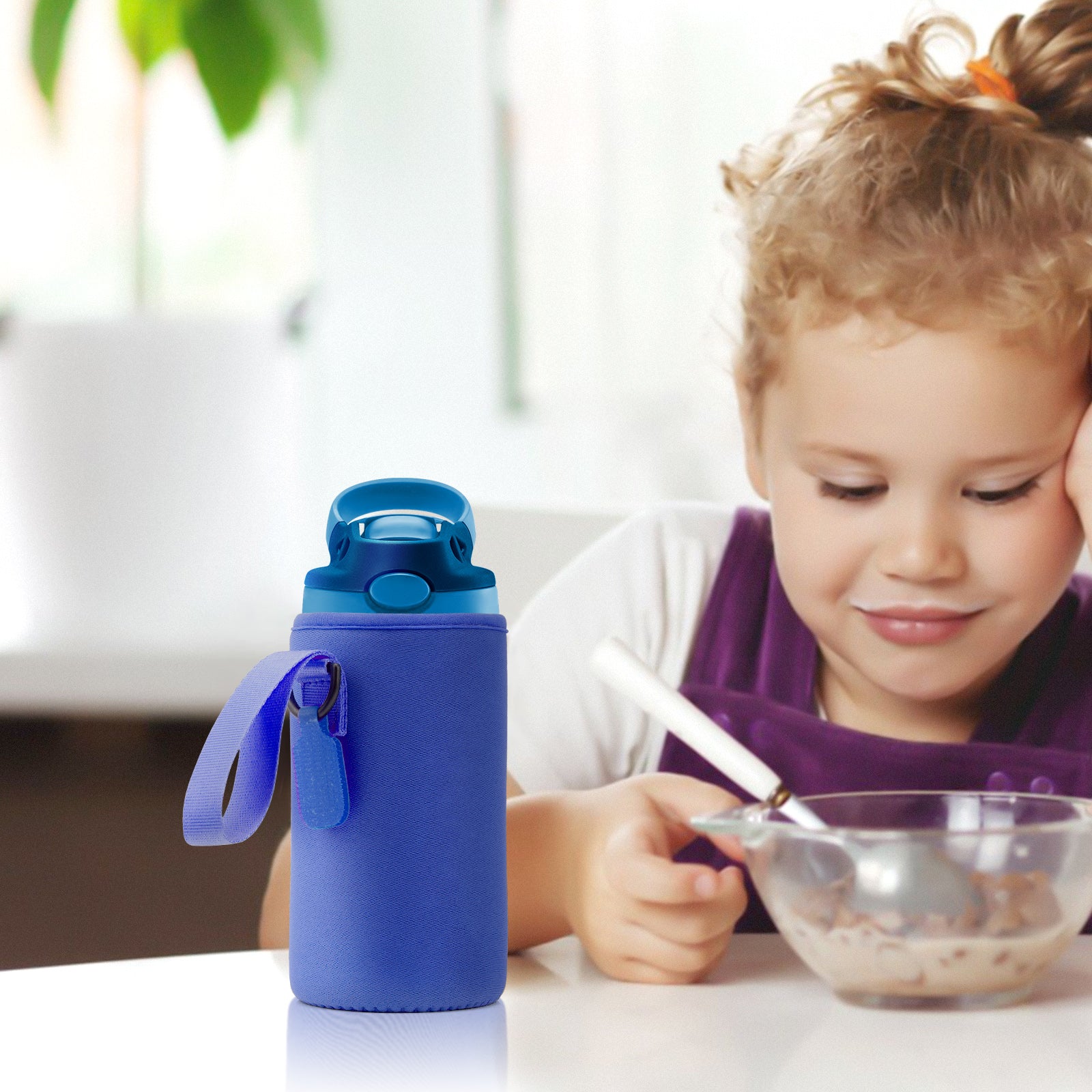 Linkidea Water Bottle Sleeve Compatible with Contigo Aubrey Tritan 14oz, Steel 13oz Kids Bottle, Waterbottle Holder Bag with Name Tag, Navy Blue