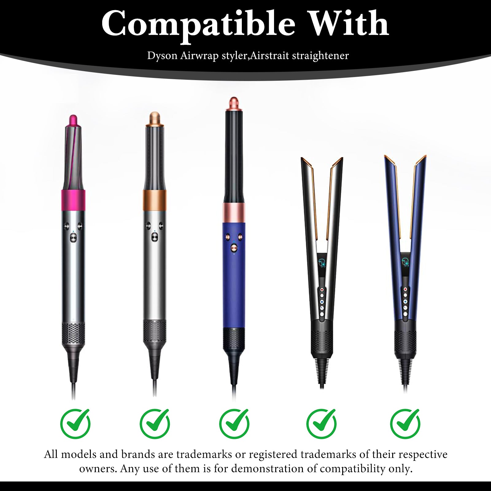 Linkidea Carbon Steel Wall Mounted Curling Iron Holder, Multifunction Hair Tool Storage Stand, Hair Straightener and Plug Organizer Rack Set (Black)