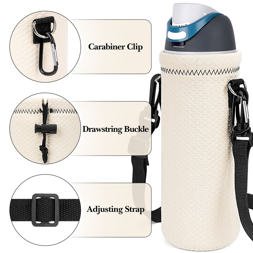 Linkidea Water Bottle Carrier with Shoulder Strap Compatible with Owala FreeSip Bottle 32oz/40oz, Neoprene Waterbottle Sling Bag Holder, Off White