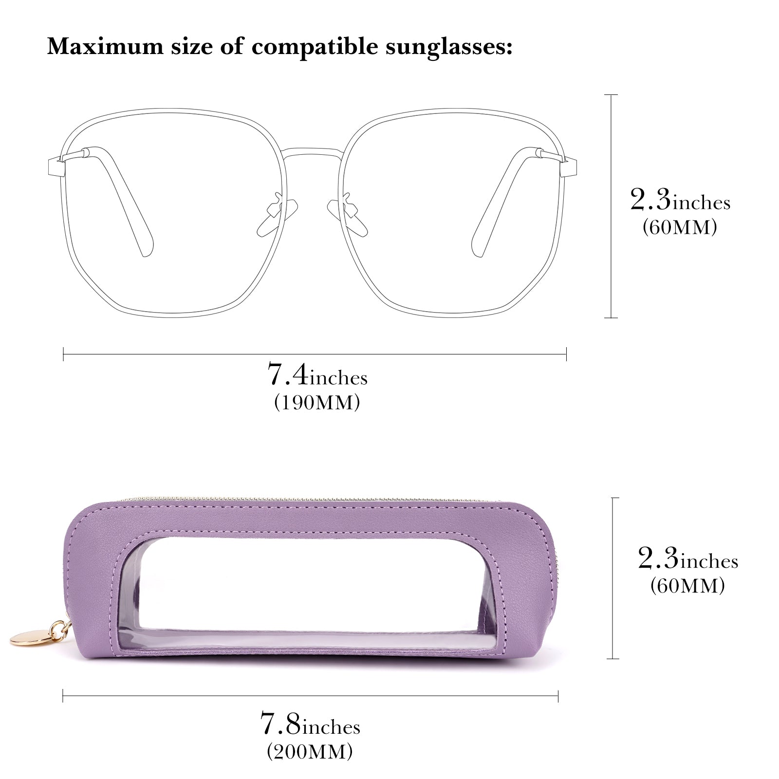 Extra Large Sunglasses Pouch Case, Vegan Leather Clear Sun Glasses Organizer Soft Bag Compatible with RB3026 RB3025 RB3689 FT0783 FT0783 FT0965 GG1422S GG1440S (XXL, Purple)