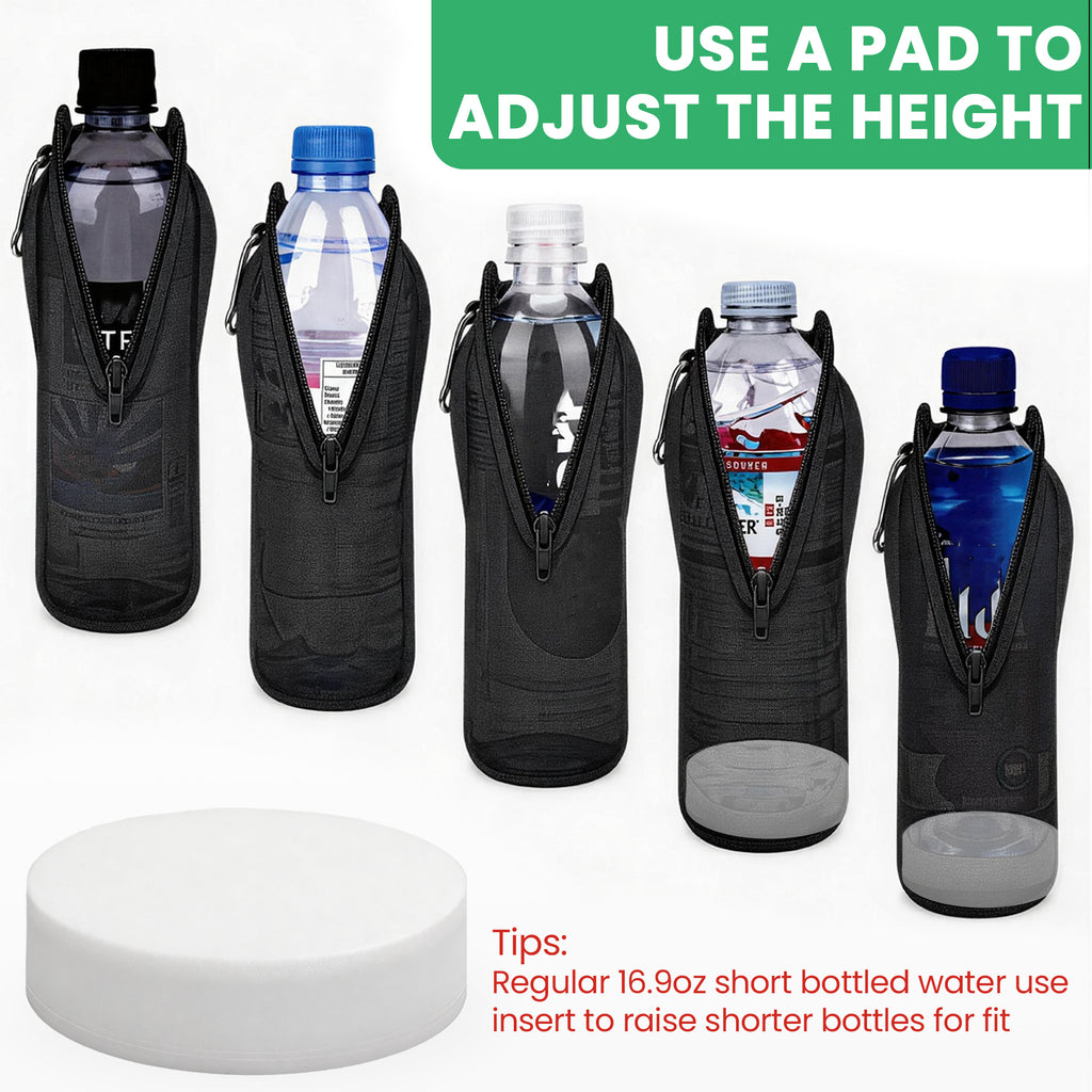 Linkidea 2 Pack Disposable Water Bottle Sleeve Compatible with Smartwater 16.9/20 Fl Oz, Evian 16.9 Fl Oz, Insulated Neoprene Bottled Water Cover Holder with Lockable Zipper, Black