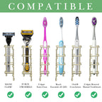 Linkidea Wall Mount/Countertop Toothbrush Holder for Shower, Stainless Steel Toothpaste Stand, 3 Slots Organizer Compatible with Colgate Extra Clean, Oral-B CrossAction (Gold)