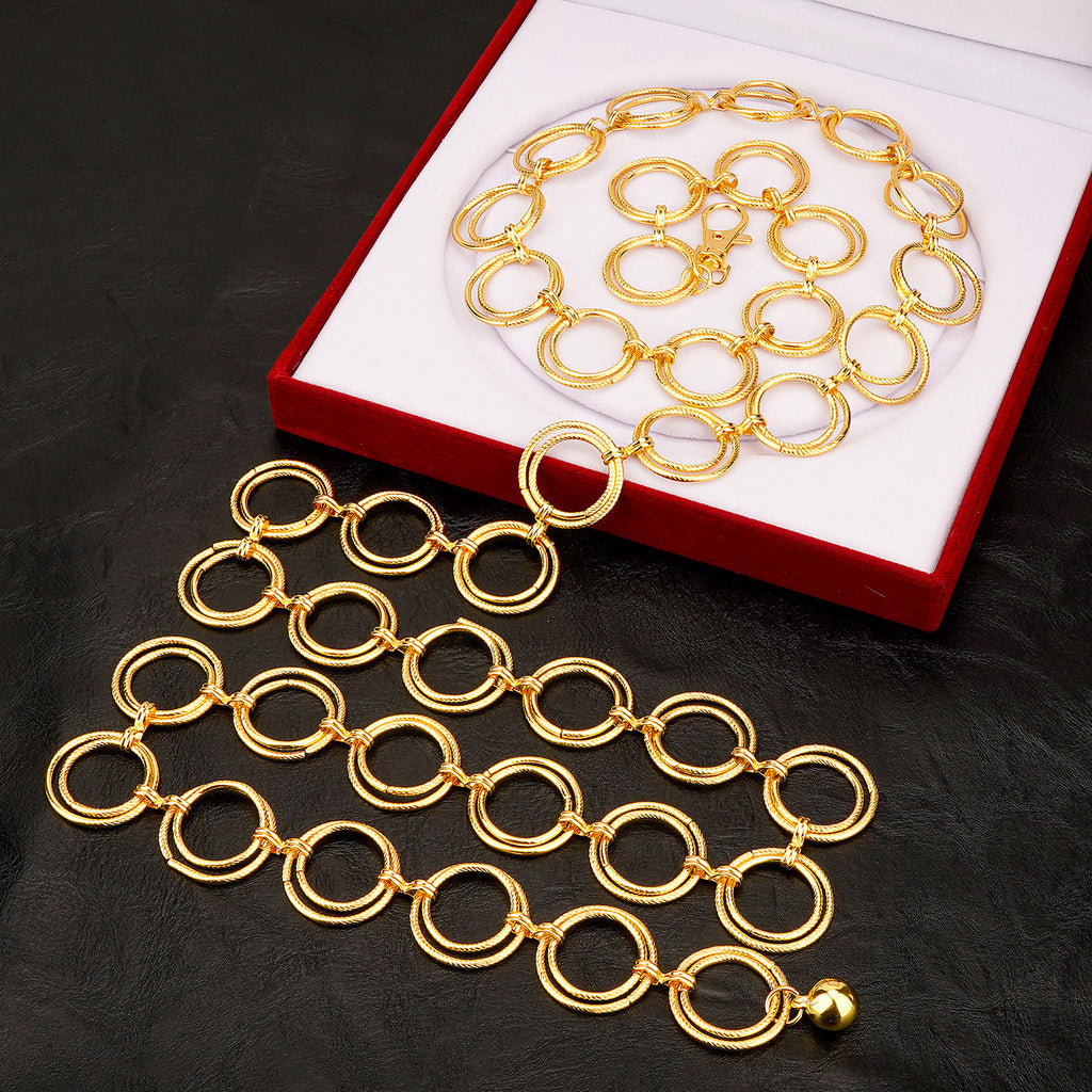 Plus Size Chain Belt for Women, Metal Chain Belt Women Belly Waist Chains, Extra Long Body Chain, 51 Inch Adjustable Chunky Belt Chain (Threaded Ring, Gold)