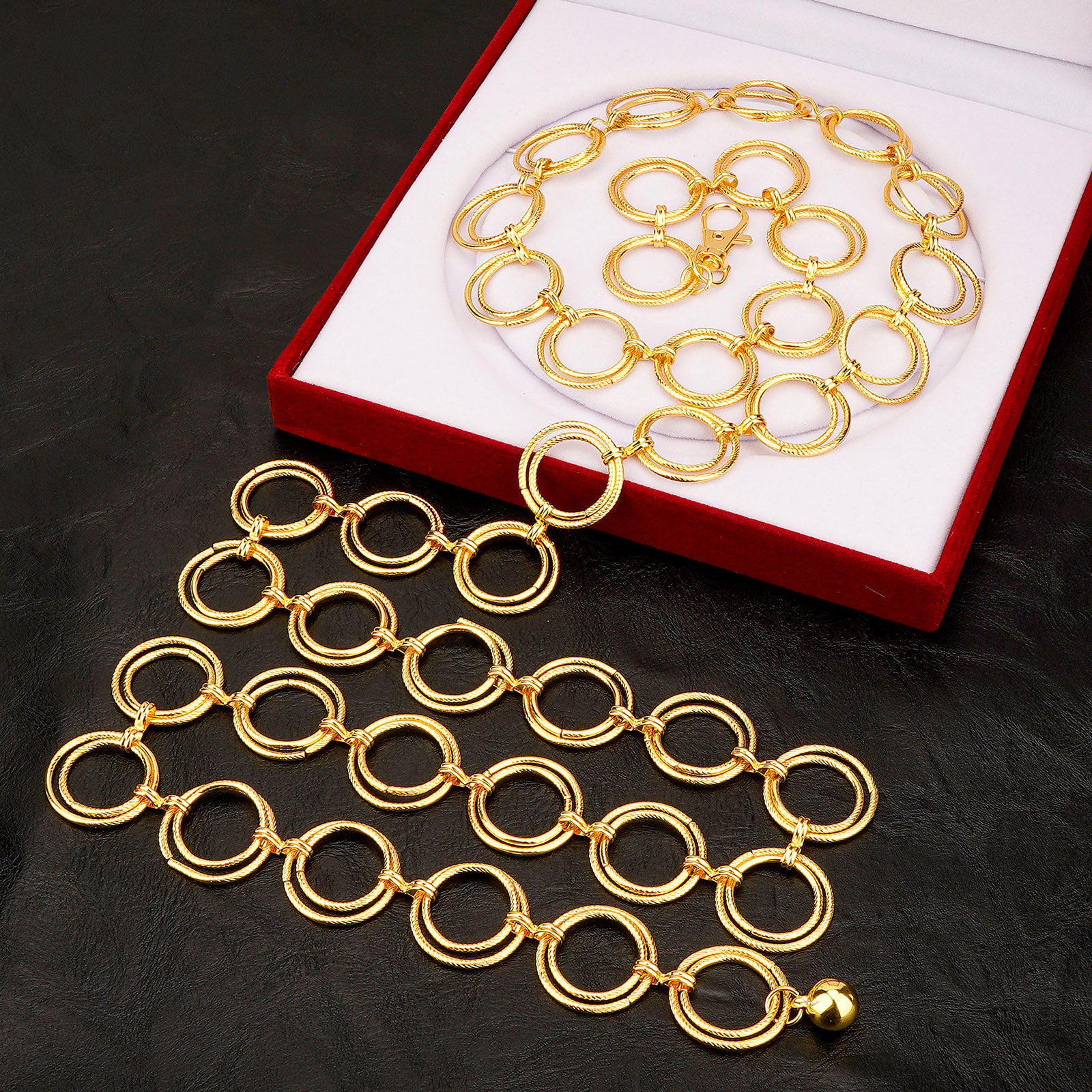 Plus Size Chain Belt for Women, Metal Chain Belt Women Belly Waist Chains, Extra Long Body Chain, 51 Inch Adjustable Chunky Belt Chain (Threaded Ring, Gold)