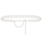 Plus Size Chain Belt for Women, White Pearl Fashion Belly Waist Chains, Stretchable Extra Long Body Chain, 41 Inch Adjustable Chunky Body Accessory (L, White)
