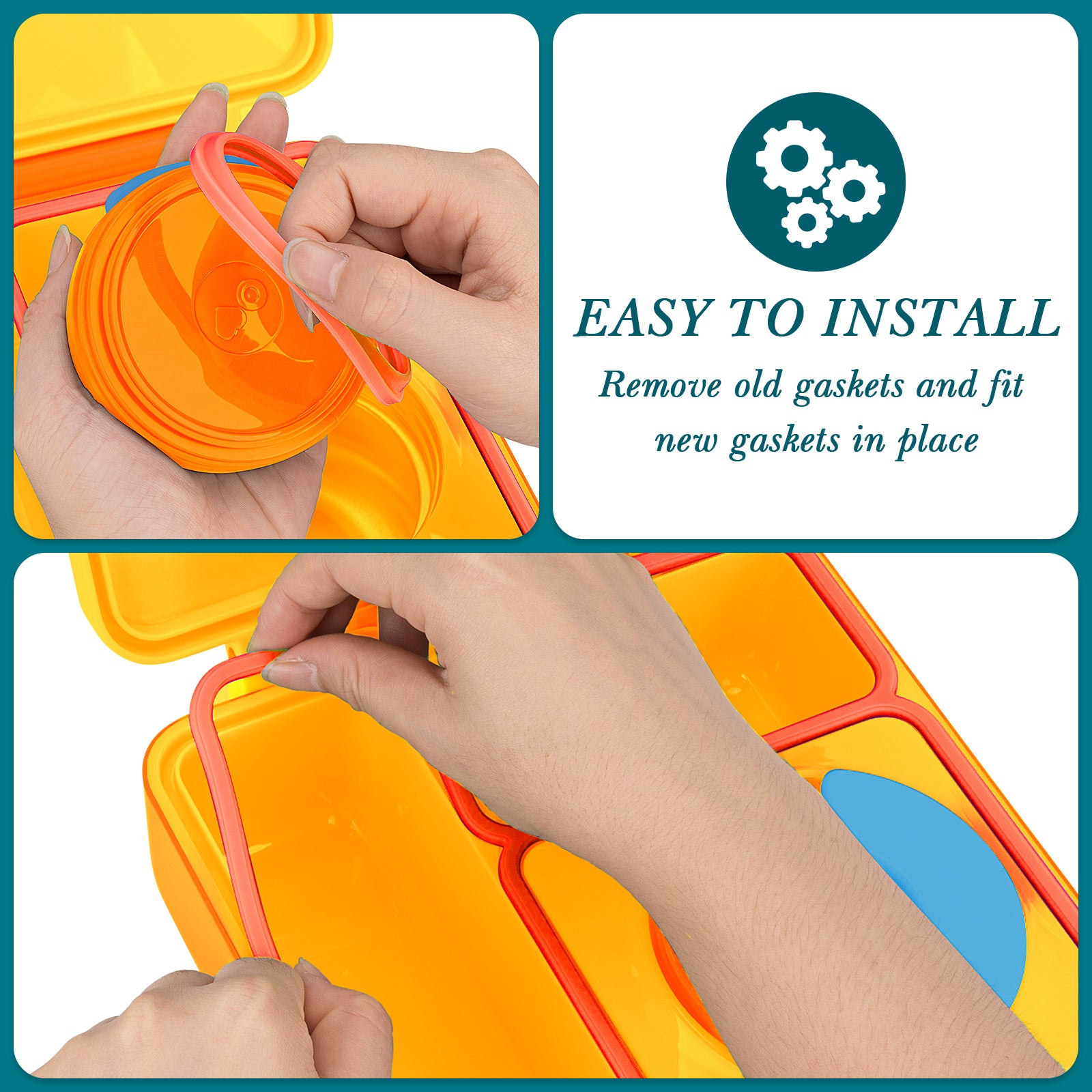 Linkidea 4 Pcs Silicone Seal Replacement, Exact Fit Lid Seal Gasket Compatible with OmieBox, Leakproof Food Safe Parts & Accessories for Bento Box (Orange)